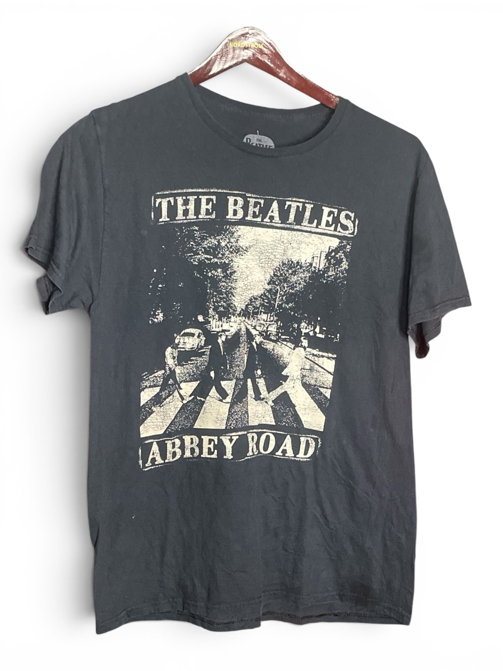 The Beatles Black T-Shirt with Cream Abbey Road Print unisex